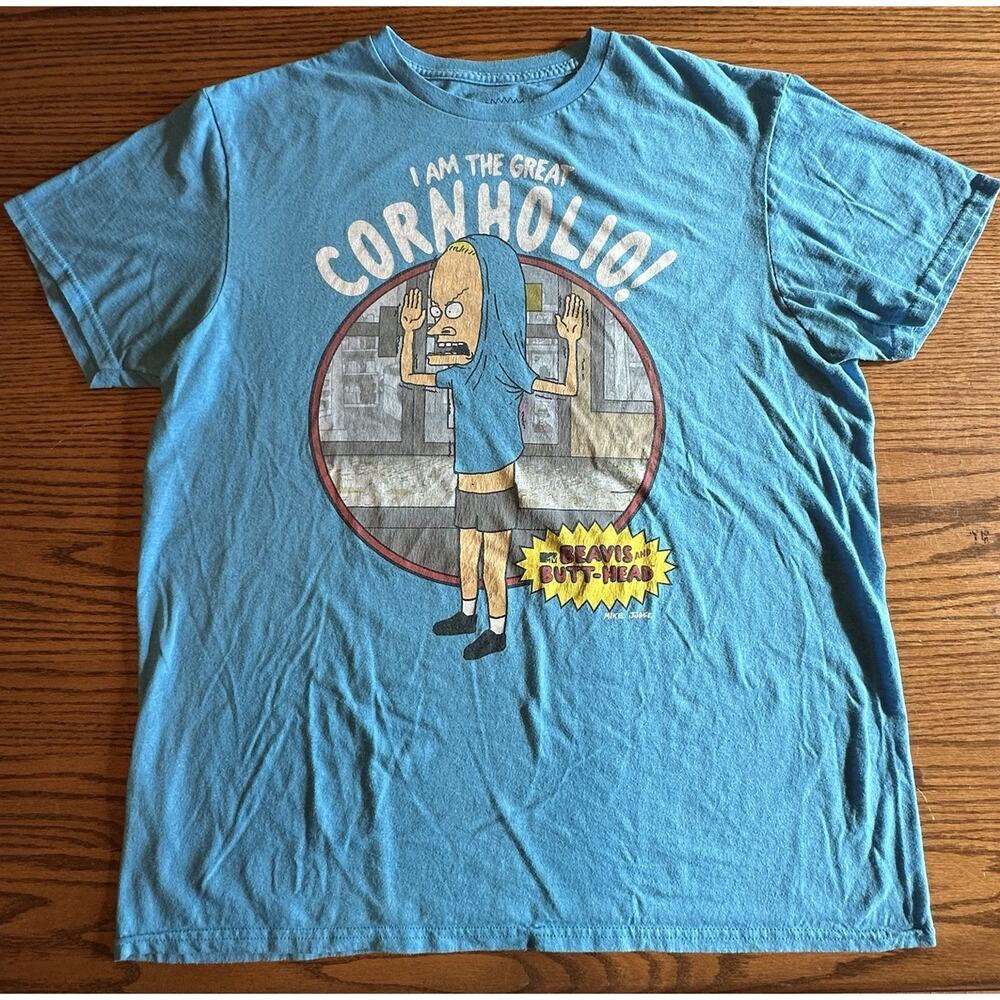 Beavis and Butt-Head Cornholio T-Shirt Blue Graphic Tee Adult Large MTV‎